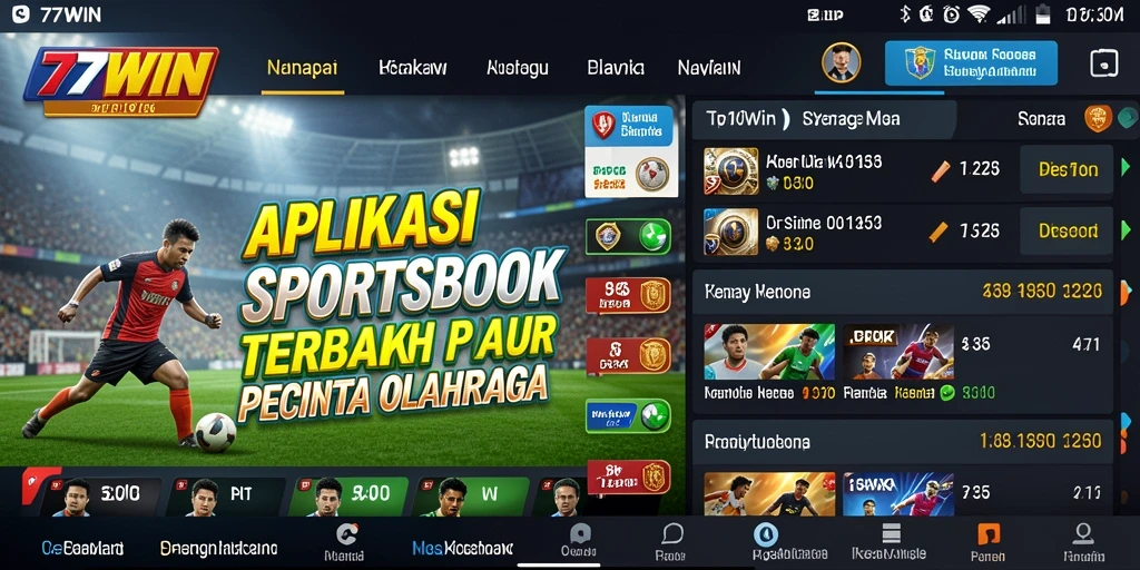 Tampilan menarik dari aplikasi 77WIN dengan fitur Sportsbook yang lengkap.