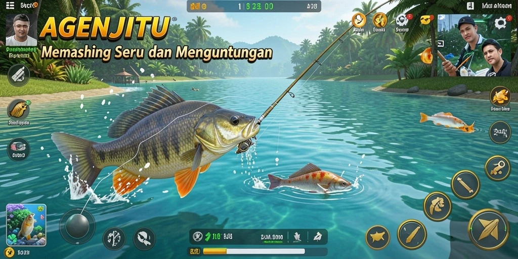 Tampilan gameplay AGENJITU dengan aksi memancing yang seru dan menantang.