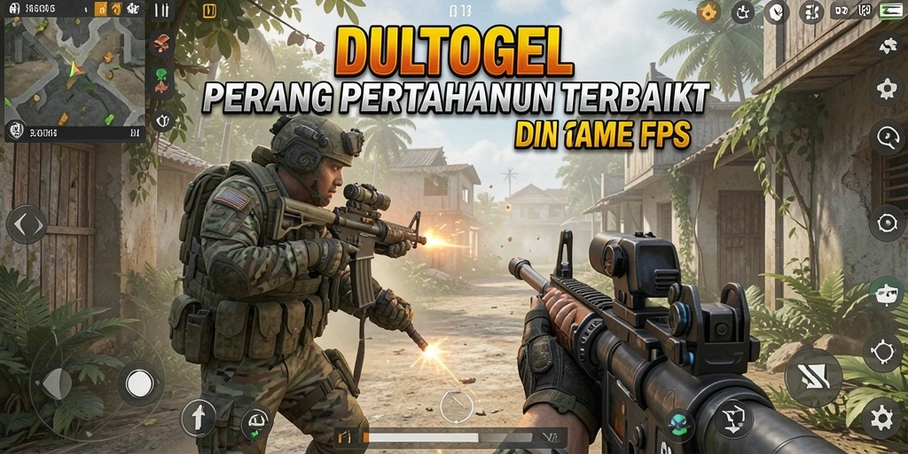Screenshot gameplay DULTOGEL yang menampilkan aksi peperangan yang mendebarkan.