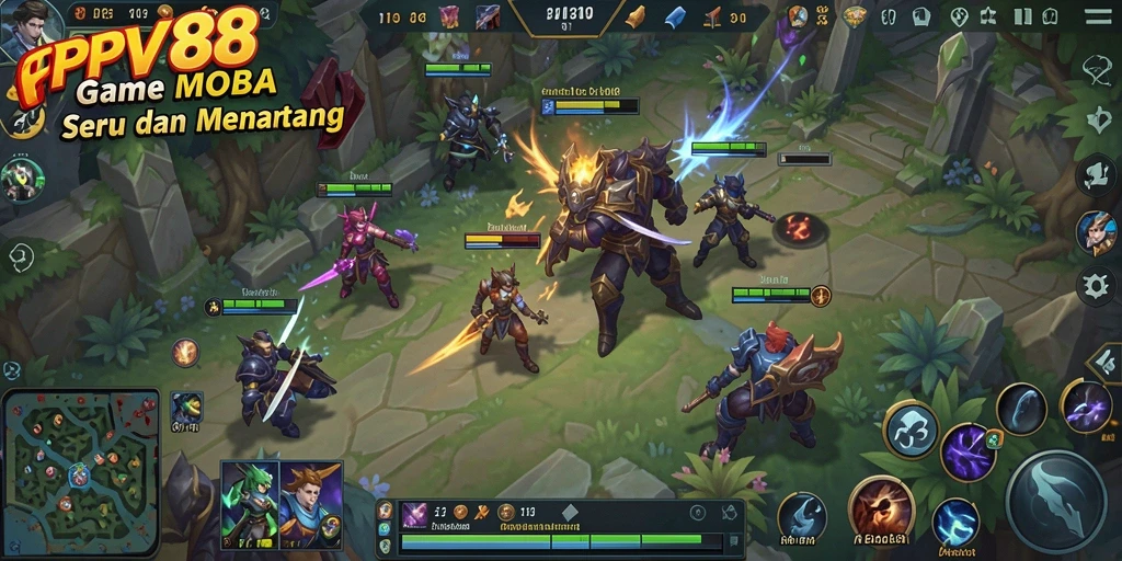 Screenshot gameplay PPV88 menunjukkan pertarungan seru di arena MOBA.