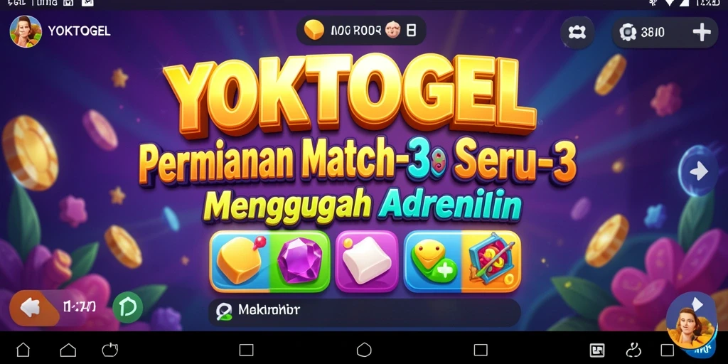 Screenshot gameplay YOKTOGEL dengan elemen match-3 yang berwarna-warni.